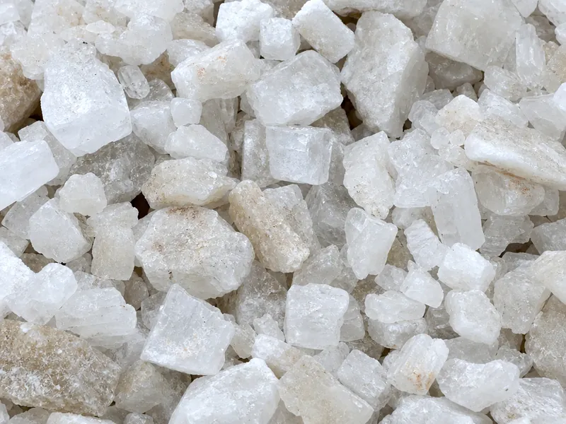 Close-up of white rock salt crystals (generic material photo)